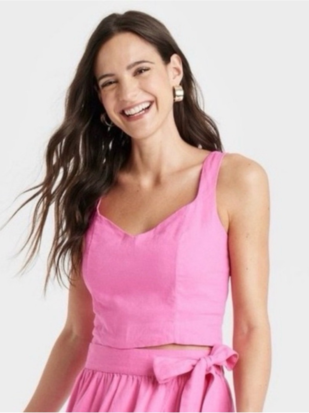 💖 NWT | A New Day | Hot Pink Linen Blend Smocked Crop Top | XS 💖
